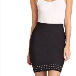 BCBG Maxazria black studded bandage mini skirt